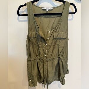 Olive Green Sleeveless Button-Down romper